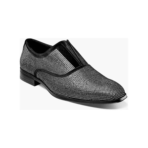 Stacy Adams Men's Starleigh Rhinestone Slip On Loafer, Black/Silver, 7