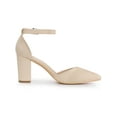 thumbnail image 4 of BLISSFUL STEP Women's Ankle Strap Pumps Pointed Toe High Block Heel Faux Suede Dress Shoes Beige 7, 4 of 7