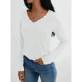 thumbnail image 3 of V Neck T Shirts for Women Lace Long Sleeve Tops Loose Fit Dressy Casual Blouses Fall Winter Basic Trendy White S, 3 of 6
