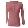 thumbnail image 6 of Arlun Womens Long Sleeve T Shirts Button up Long Sleeve Ribbed Fall Tops Dressy Business Casual Basic Slim Fit V-Neck Base Layer Sweater Soft Comfort Oufirts Pink S, 6 of 6