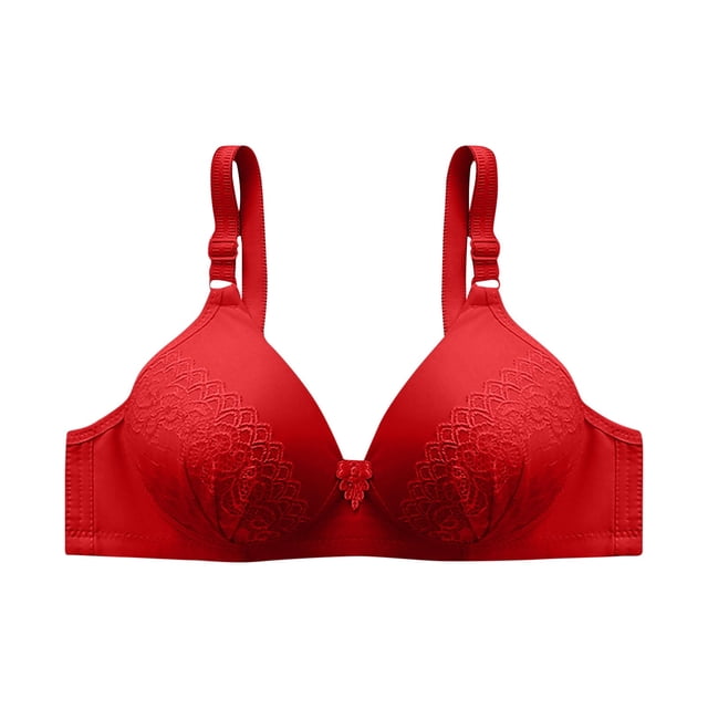 Virmaxy Womens Wireless Bra Oversized Gathered Comfortable Breathable Underwear (Plus Extended Buckle) Everyday Bra Embroidered Glossy Comfortable Breathable Bra Underwear No Rims Red-5 38
