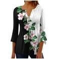 thumbnail image 3 of lcziwo Bohemian Tops for Women 2025 Fashion Boho Floral Print Blouse 3/4 Bell Sleeve V Neck Henley Shirts Casual Pleated Tunics Prime By Hour Multicolor XXL, 3 of 9