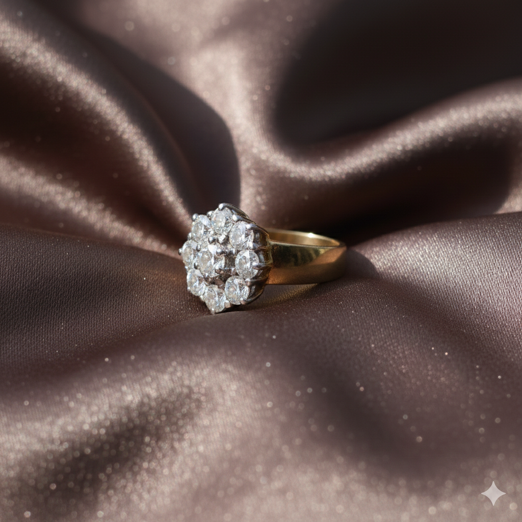 14K Yellow Gold Plated Round Shape Moissanite Cluster Engagement Ring for Women – Diamond Cluster Ring, Perfect Gift for Her
