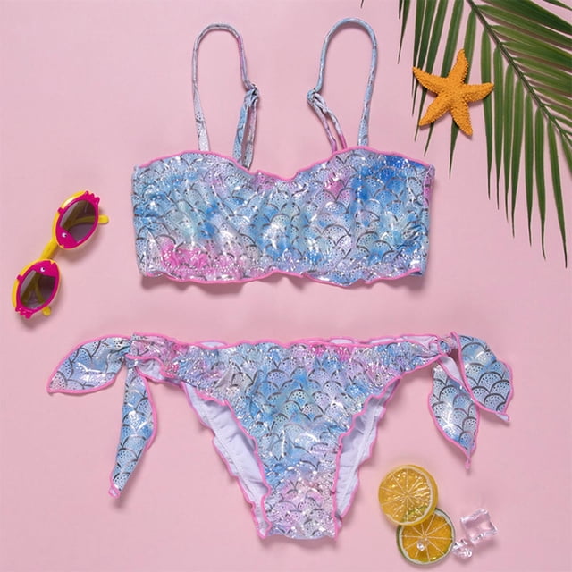 WEAIXIMIUNG Swimsuits For Girls Two Piece Ruffle Bathing Suits Kids Bikini Beach Pool Clothes 150