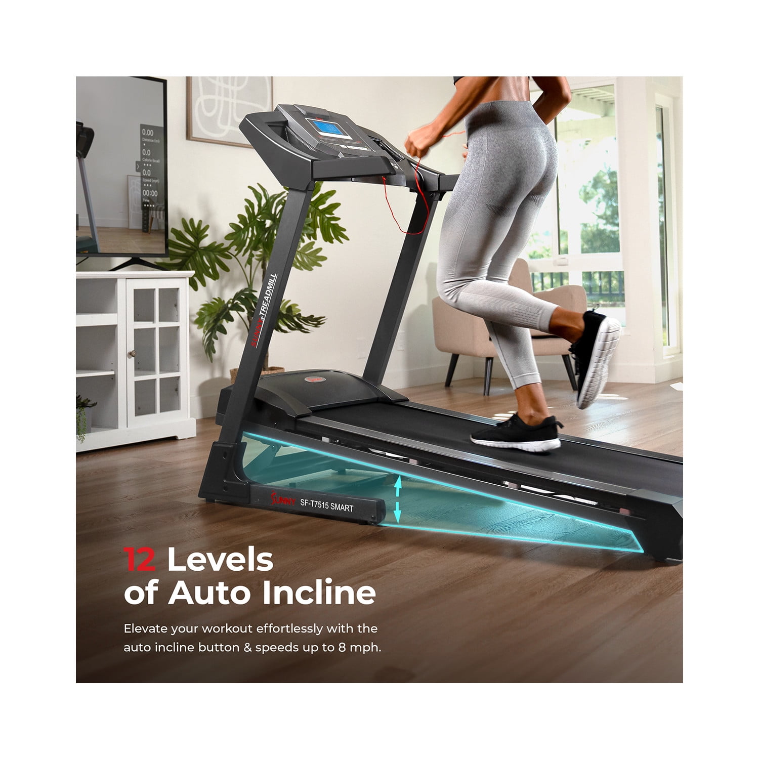 Sunny Health & Fitness Premium Double Deck Treadmill w Auto Incline + Free SunnyFit® App Membership - SF-T7515SMART