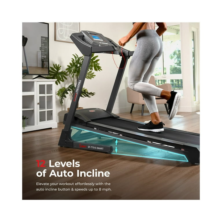 Sunny Health Fitness Premium Double Deck Treadmill w Auto Incline Free SunnyFit App Membership SF T7515SMART