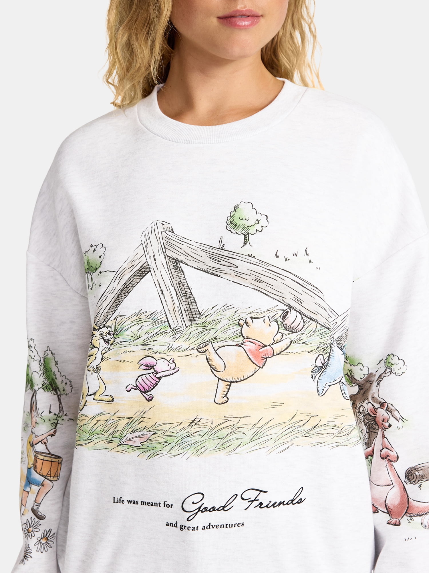 Disney Women's Winnie the Pooh Graphic Sweatshirt with Long Sleeves, Sizes XXS-XXL