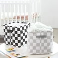 thumbnail image 3 of Hinwo 3-Pack Square Organizer Shelf Bins, Canvas Fabric Storage Baskets with Handles & Drawstring Cover, 22L Collapsible Storage Boxes, 11 x 11 x 11 Inches, Black Checkerboard, 3 of 6