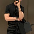 thumbnail image 6 of Men Shirts, Men's Fashion Knit Casual Solid Color Short Sleeve Turndown Collar Blouse Shirt, 6 of 6