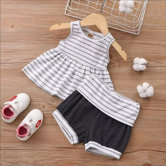YEEDISON Baby Girl Clothes Set Girls Clothing Sets 2 Pcs Striped Sleeveless Tops+short Pants Casual Soft Comfortable Baby Clothes for 9M-3Y