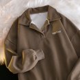thumbnail image 4 of Tops for Women 2025 Going Out Fall Loose Lapel Collar Long-sleeved Bubble Cuff One Shoulder Zipper Plain Business Casual Cotton Top Tops(Coffee,XXL), 4 of 4