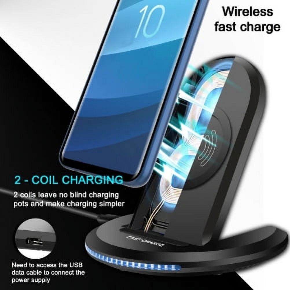15W Fast Wireless Charger Folding Stand 2-Coils Charging Pad Slim for iPhone XS Max XR X 8 PLUS 12 Pro Max 11 Pro Max Mini - Blackberry Z30 - BLU Vivo XI Plus, G90 Pro, G9 Pro - BOLD N1 - image 5 of 10