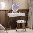 thumbnail image 4 of Vanity Desk with LED Lighted Oval Mirror, White Makeup Vanity Table with Stool and 2 Drawers for Bedroom Living Room, 4 of 6