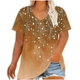 thumbnail image 2 of Xuyuer Women's Plus Size V-Neck Solid Color Printed Short Sleeve Summer Base T-Shirt - Soft and breathable for summer layering, casual outfits, and versatile wear, 2 of 5