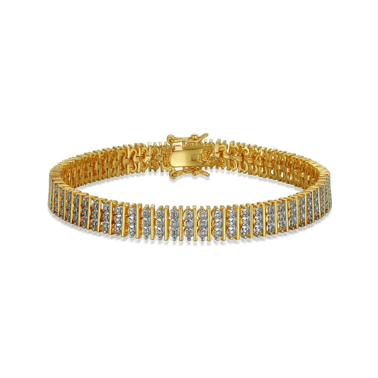 18k Gold plated Wide Triple row link Tennis bracelet with