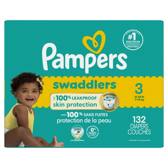 Pampers Swaddlers Diapers, Size 3 (13-26 lbs), Absorbent, Keeps Baby Dry and Comfortable, Skin Safe Disposable Baby Diaper