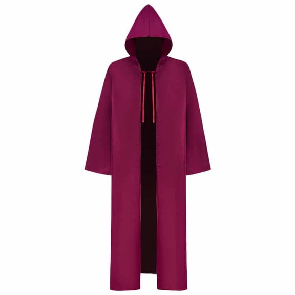 Virmaxy Halloween Costume Men's Hooded Costume Robe Drawstring Front Full Length Cloak with Long Sleeves for Halloween Cosplay Party Dress Up Red