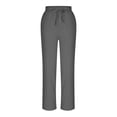thumbnail image 6 of Staron Women's Spring Casual Pants Straight Leg Ankle-Length Linen Cotton Trousers with Lace-Up Tie Waist Solid Color Relaxed Comfy Travel, Dark Gray 4XL, 6 of 7