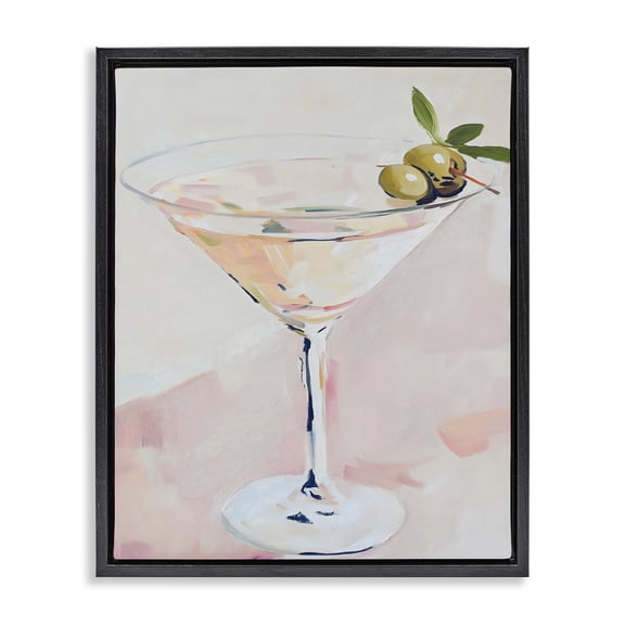 Stupell Industries Pastel Martini with Olive Garnish Black Framed Floater Canvas Wall Art, design by The Prints Vibe