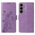 thumbnail image 2 of For Samsung Galaxy S24+ 5G 6.7 inch Embossed Butterfly Flowers With Card Slots And A Cash Compartment Shockproof Kickstand Flip Leather Phone Case For Women,Purple,For Galaxy S24+ 5G, 2 of 7