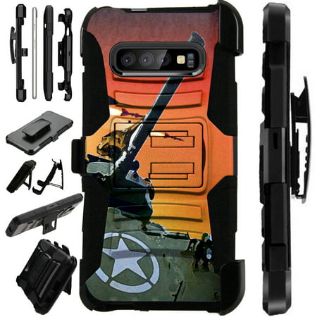 Compatible Samsung Galaxy S10 Plus S 10 Plus (2019) Case Armor Hybrid Phone Cover LuxGuard Holster (War