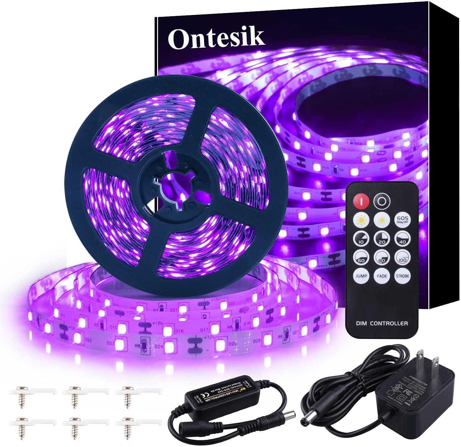 Onteisk 20ft LED UV Black Light Belt kit, 360 UV lamp Beads, 12V