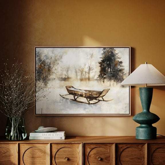 Rustic Wooden Sleigh In Snow Art – Framed Winter Decor, Vintage Holiday, Large Snowy Landscape, Perfect Gift For Home Or Cabin Wall Art, Modern Wall Decor, 8x12 UNFRAMED