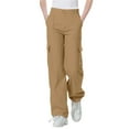 thumbnail image 2 of Lenpel Children's Cargo Pants Boys Girls Elastic High Waisted Straight Leg Pull on Pants Casual Loose Joggers with Pockets(Khaki,6-7 Years), 2 of 7