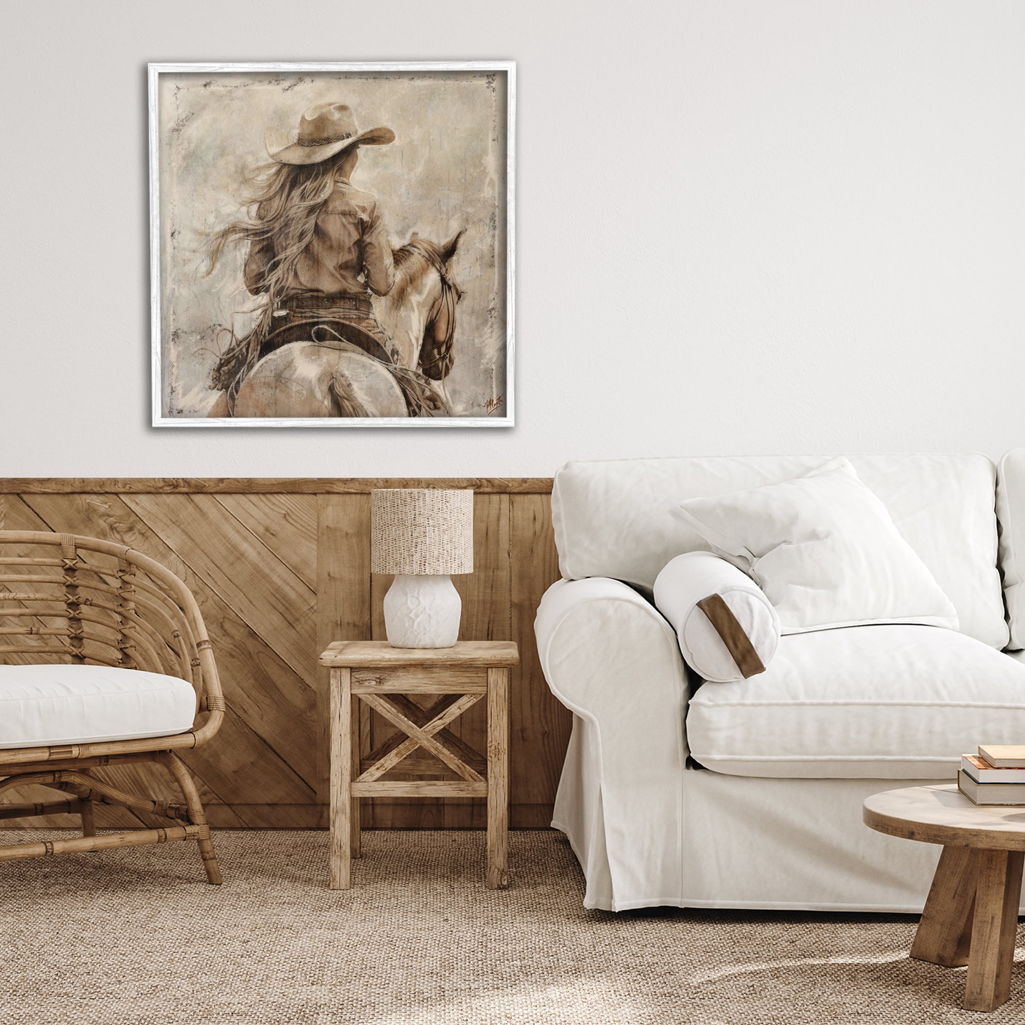 Stupell Industries Windblown Cowgirl on Horseback White Framed Giclee Art, design by Marta Wiley