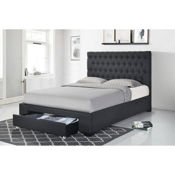 Charcoal Fabric Sofia Button Tufted Upholstered KING Size Platform Bed (No Box Spring Required)