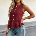 thumbnail image 7 of Women Sleeveless Round Neck Button Down Ruffle Peplum Blouse Casual Solid Color Top, 7 of 7