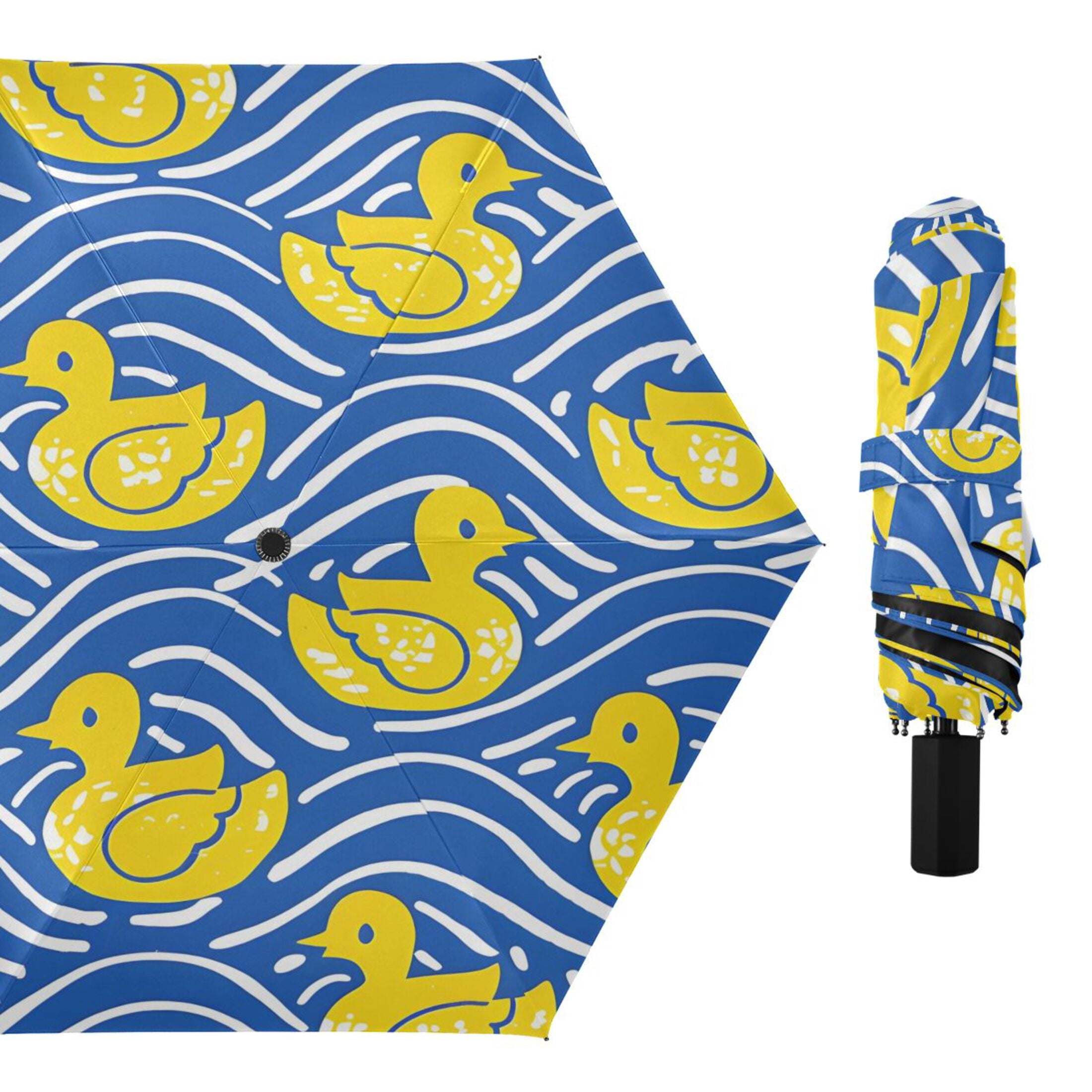 ALAZA Ducks on Wavy UPF 50+ Compact Folding Umbrella for Rain Travel Umbrella Packable