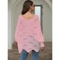 thumbnail image 2 of Women's Casual Loose Batwing Sleeve Hollow Out Knit Sweaters Tops, Pink, Small, 2 of 7