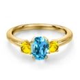 thumbnail image 3 of Gem Stone King 18K Yellow Gold Plated Silver Swiss Blue Topaz and Yellow Sapphire Engagement Ring for Women | 1.32 Cttw | Oval 7X5MM | Gemstone November Birthstone | Size 8, 3 of 6