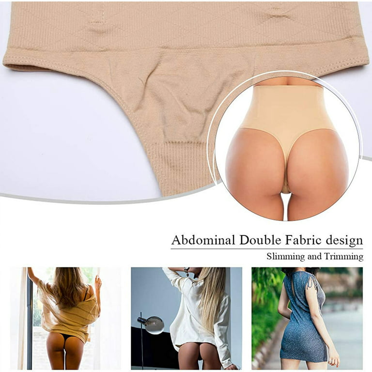 2 Pack Seamless Thong Shapewear for Women Tummy Control Body Shaper Panties High  Waist Shaping Underwear, Black&Nude - 4XL 