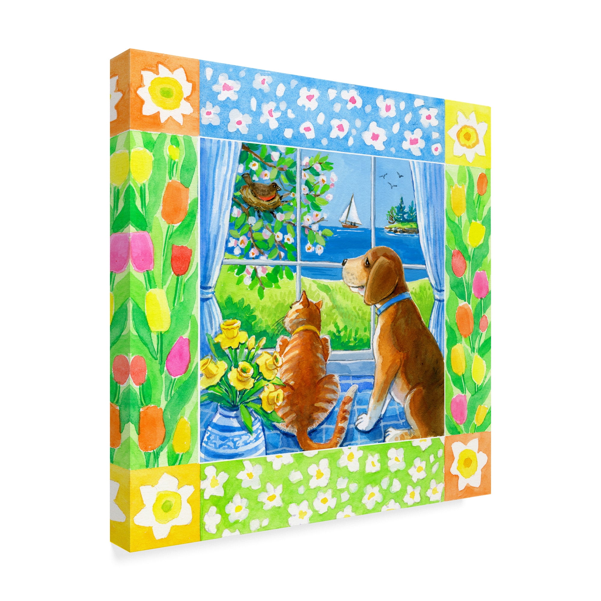 Trademark Fine Art 'Spring Cat And Dog' Canvas Art by Geraldine Aikman