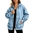 thumbnail image 7 of qafoshin Denim Jacket for Women Zipper Hooded Drawstring Denim Coat Oversized Long Sleeve Fall Trendy Outfits, 7 of 7
