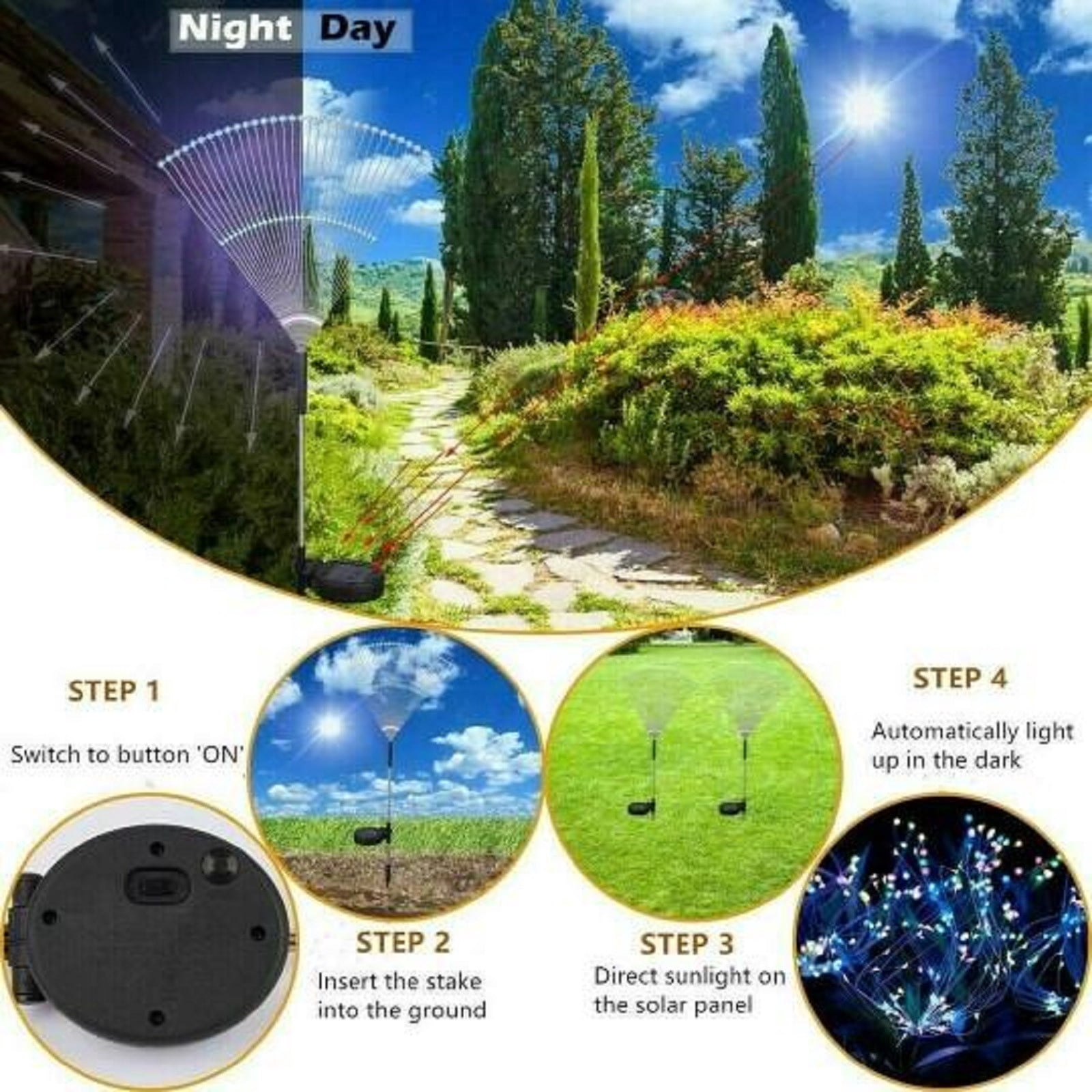 Lingouzi Outdoor Solar Garden Lights, Pack Copper Wire Waterproof Solar Garden Fireworks Lamp, 8 Modes Decorative Sparkles Stake Landscape Light For Garden Pathway Lawn Decor