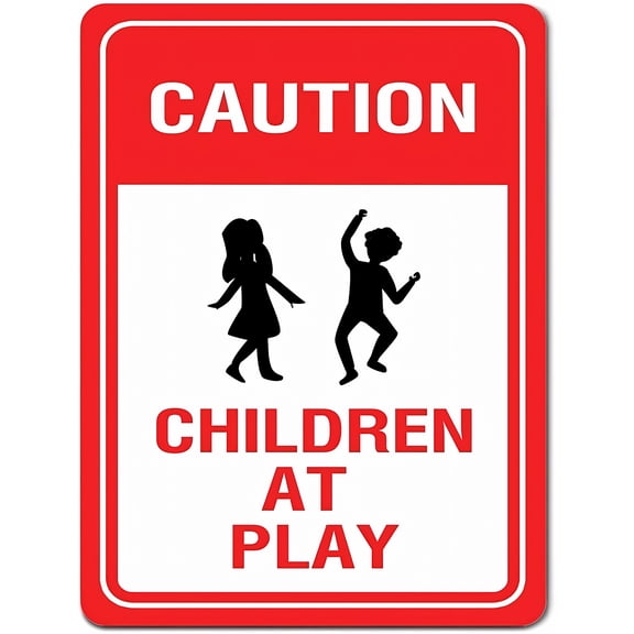 Caution Children at Play Warning Sign, 8"x12" Fence Decorative Outdoor Sign, Aluminum Notice Sign for Yard Home Outdoor Property