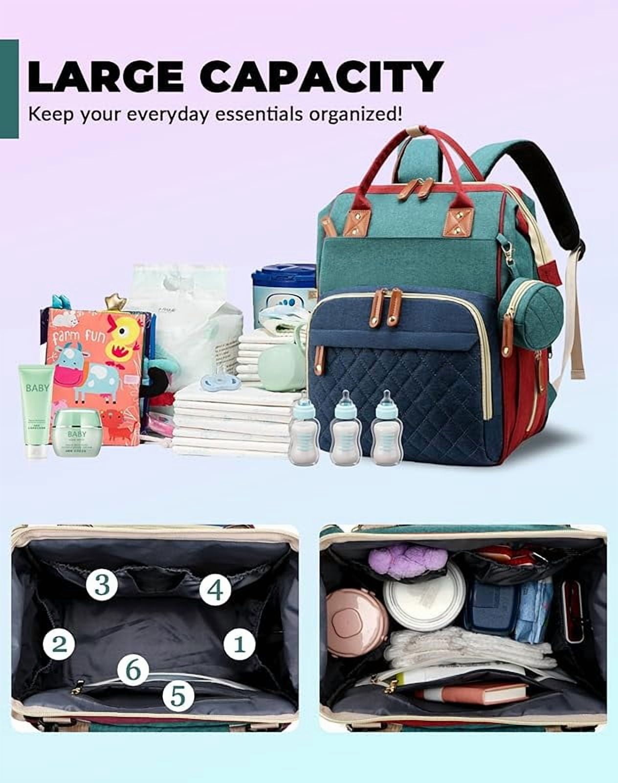 Diaper Bag with Changing Station, Waterproof 3 in 1 Baby Diaper Backpack with Foldable Changing Pad, Large Travel Back Pack for Baby Girl Boy, Baby essentials