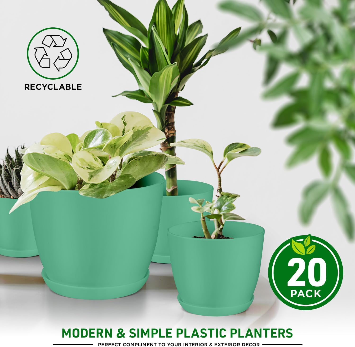 Lifemaster 20-Piece Mint Planter Pots with Drainage - Lightweight, Durable, Space-Saving Design for Indoor/Outdoor Use