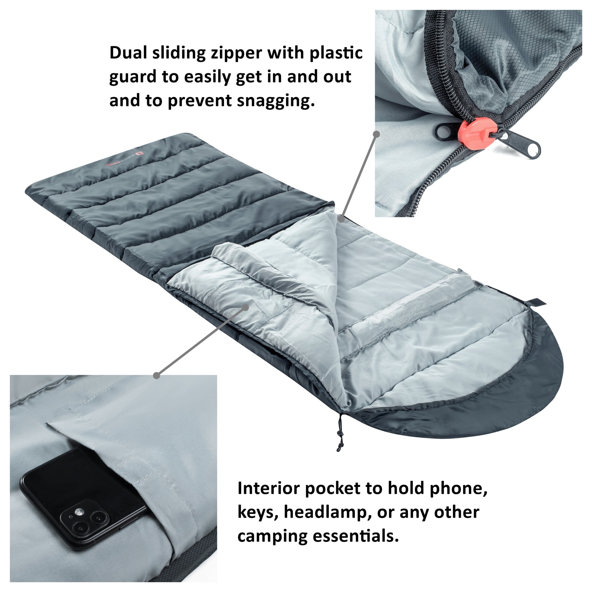 Alpine Swiss 0°C (32°F) Sleeping Bag Lightweight Waterproof with Compression Sack Adults All Seasons Camping Hiking Backpacking Travel Outdoor Indoor