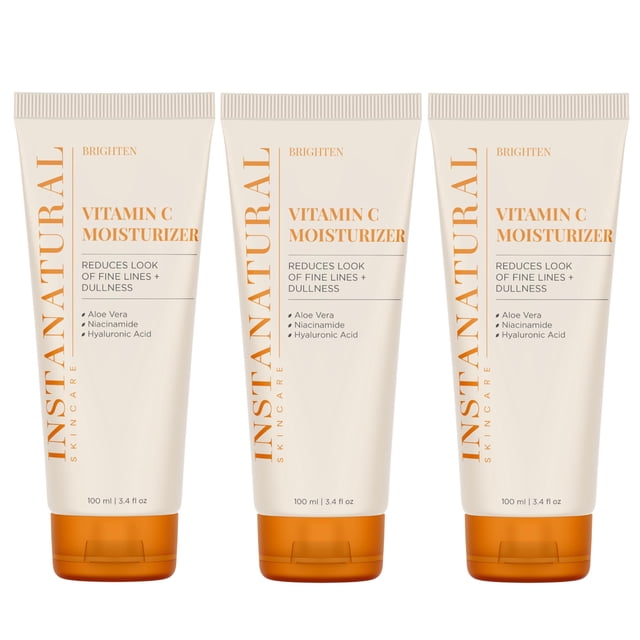 InstaNatural Crema facial humectante con vitamina C ilumina y reduce la apariencia de líneas finas y arrugas Loción hidratante para piel seca con ácido hialurónico 3.4 FL Oz - Paquete de 3