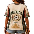 thumbnail image 4 of Mexico 2026 Soccer Cup Fan Jersey for Women, V-Neck Short Sleeve T-Shirt with Vintage Floral & Soccer Graphic Print, Breathable Casual Sports Tee Pullover Top, 1 PC Khaki L, 4 of 5