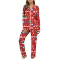 thumbnail image 3 of VBTAPA Women's Pajama Sets 2024 Christmas Pjs Xmas Printed Long Sleeve Button Down Shirts and Pants 2 Piece Sleepwear Set Matching Pj Lounge Sets with Pockets Cyber and Monday DealsMulticolor S, 3 of 6