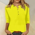 thumbnail image 4 of Sweet Home Farm 3/4 Sleeve T Shirts for Women Fashion Button Up Length Solid Color Shirt Top T Shirts for Women Yellow, 4 of 5