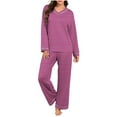 thumbnail image 5 of 2 Pack ylioge Womens Pajama Sets Long Sleeve Tops and Pants 2 Piece Loungewear Outfits Ladies Casual Stripe Printed Loose Comfort Sleepwear Homewear Pajamas, 5 of 8