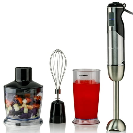 Ovente Immersion Hand Blender Set with 6 Speeds Control and 3 Premium Attachments of BPA-Free Food Chopper, Egg Whisk, and Mixing Beaker Included, 500 Watts, Detachable Shaft, Black
