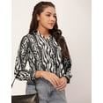thumbnail image 5 of Moomaya Printed Button-Down Shirts For Women, Mandarin Roll-Up Sleeve Shirts, 5 of 8