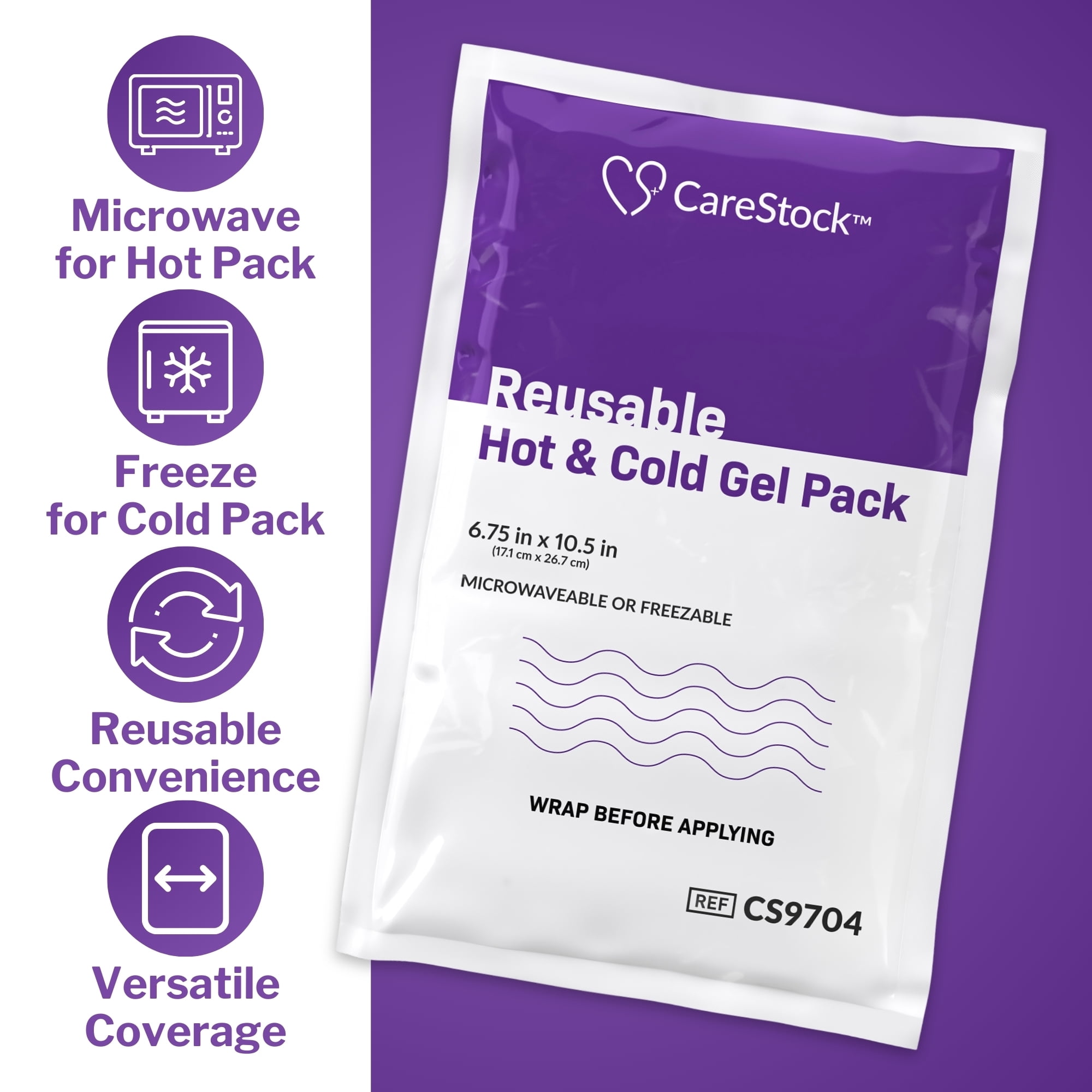 CareStock Reusable Hot & Cold Gel Pack, Microwave or Freeze, 1 Count, 24 Packs, 24 Total